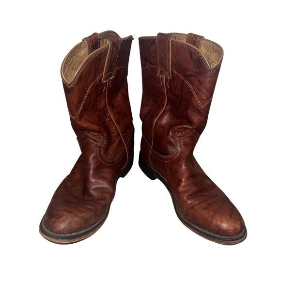 Justin Western Style Roper Boots Chestnut Brown Size 8.5B - Picture 1 of 15